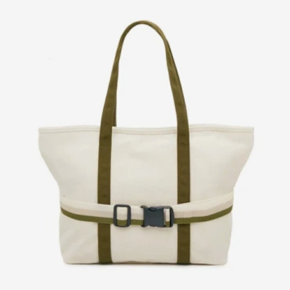 NWT DSW Exclusive Ivory Green Canvas Tote Bag with Travel Strap - Picture 4 of 12